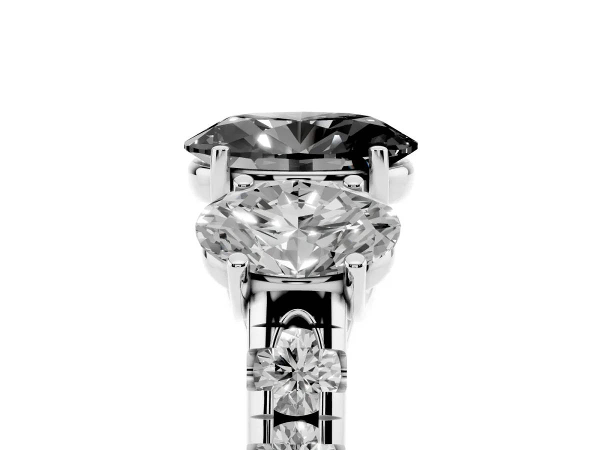 Fancy Black Three-Stone Oval Cut Diamond Pavé Band with Prong Setting Silver
