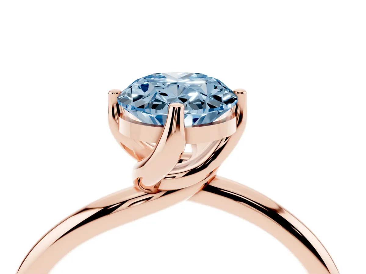 Fancy Blue Oval Cut Diamond Solitaire Engagement Ring with Four-Prong Setting and Classic Band Rose gold
