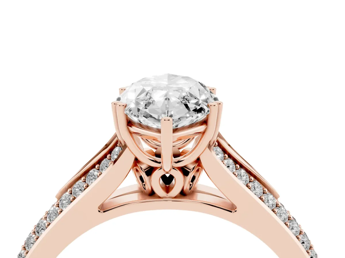 Marquise Cut Diamond Split Shank Engagement Ring with Pavé Band Rose gold