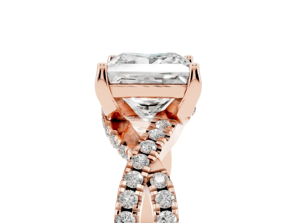 Princess Cut Solitaire Twist Pave Diamond Engagement Ring with Prong Setting Rose gold