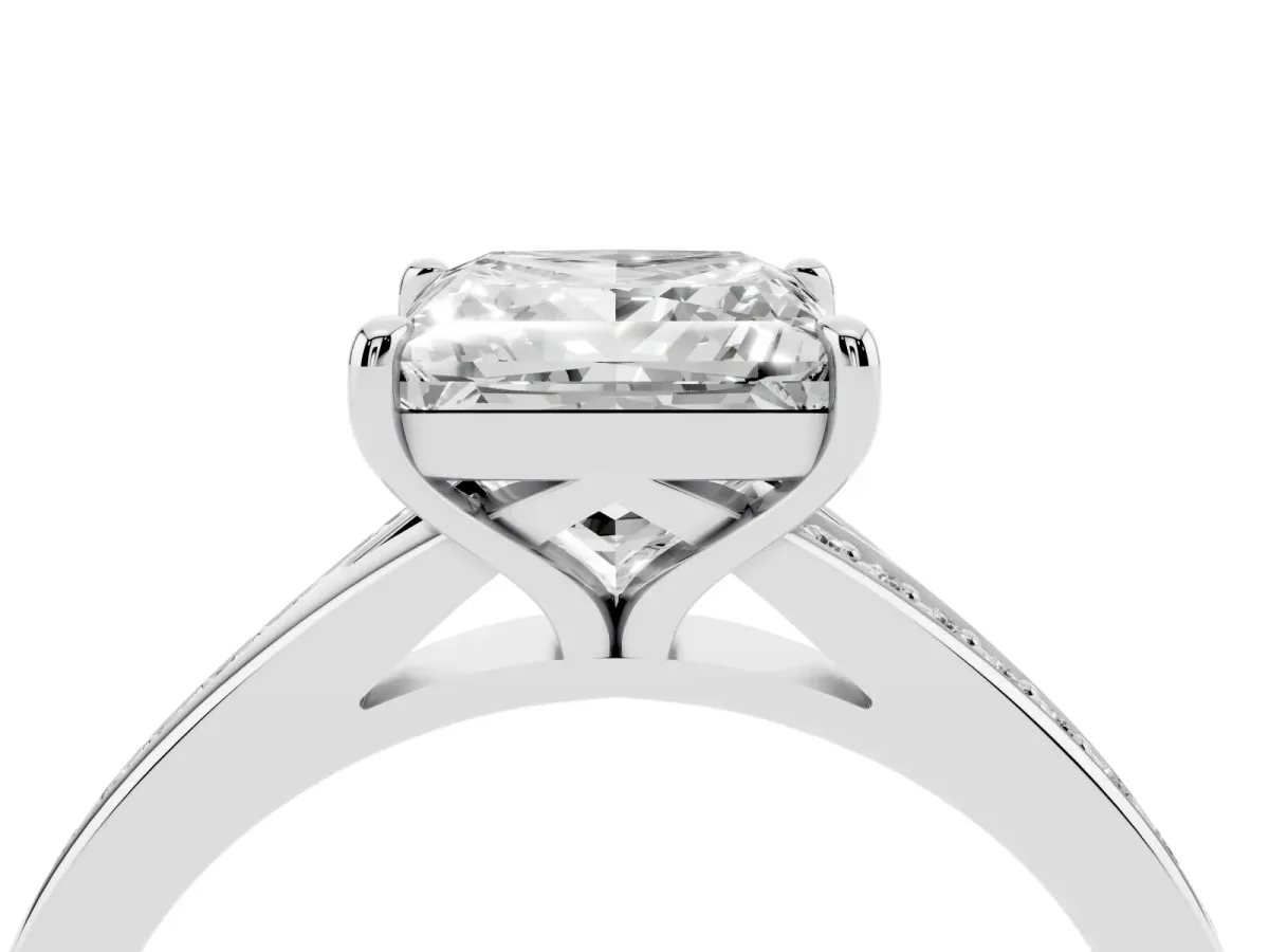 Princess Cut Diamond Solitaire Ring with Pavé Band and Prong Setting Silver