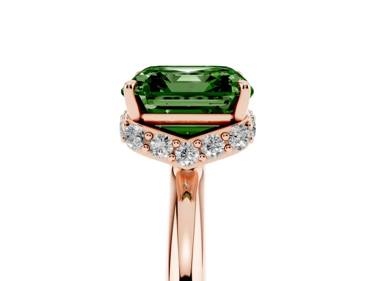 Fancy Green Asscher Cut Brilliant Solitaire Engagement Ring with Six-Prong Setting and Classic Band Rose gold