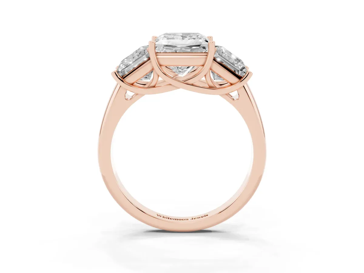 Three-Stone Princess Cut Diamond Engagement Ring with Prong Setting Rose gold