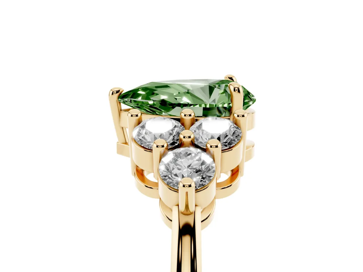 Fancy Green Pear Cut Brilliant Diamond Cluster Accent Solitaire Ring with Prong Setting Yellow gold