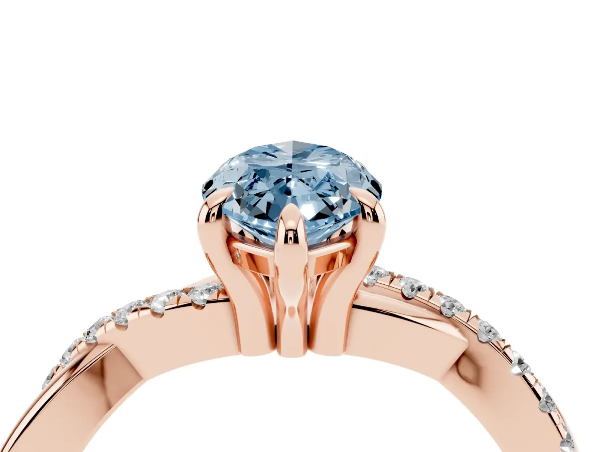 Fancy Blue Marquise Cut Cut Diamond Twist Band Solitaire with Prong Setting Rose gold