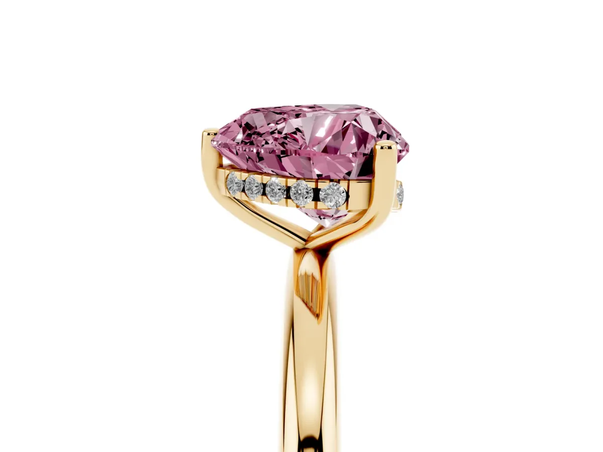 Fancy Pink Heart Cut Cut Solitaire Engagement Ring with Four-Prong Setting and Classic Band Yellow gold