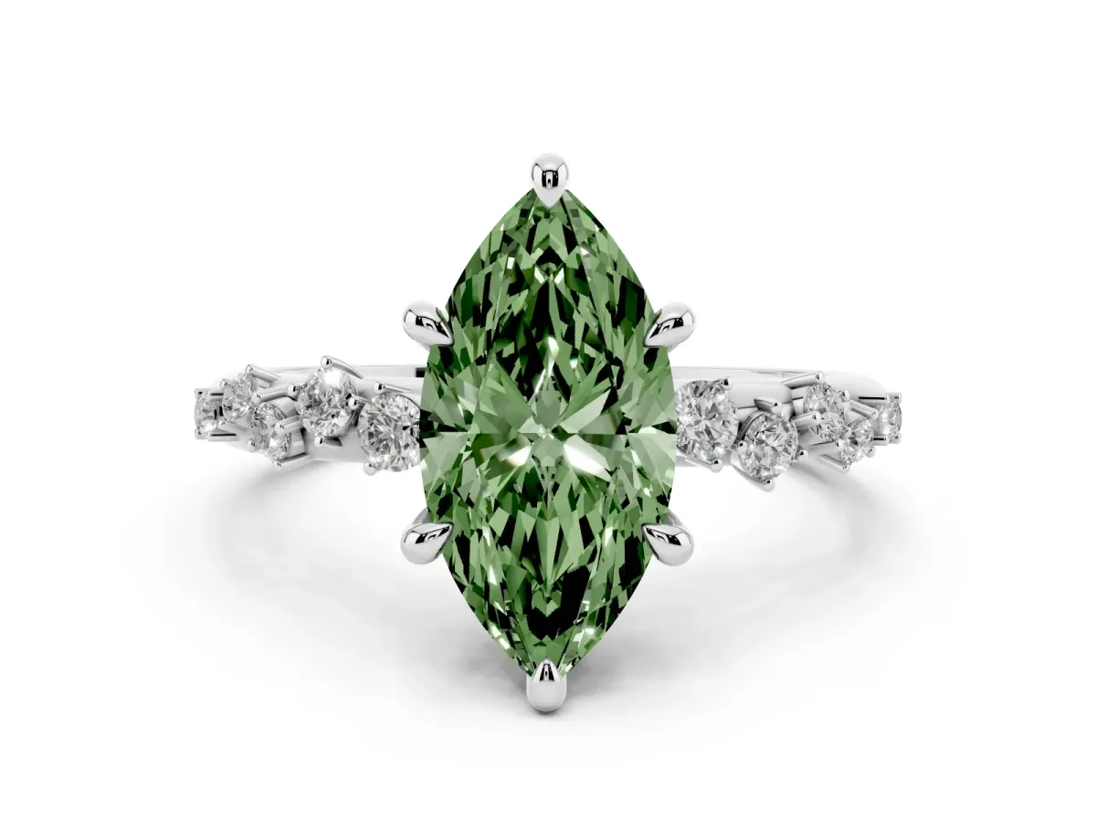 Fancy Green Marquise Cut Cut Diamond Vine Band with Four-Prong Setting Silver