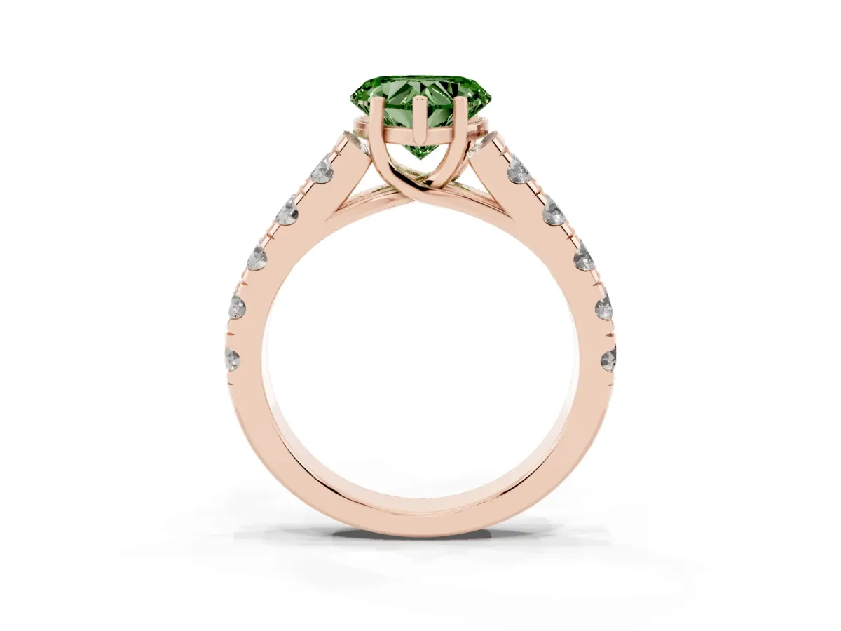 Fancy Green Heart Cut Cut Diamond Solitaire Ring with Micro Pave Band and Prong Setting Rose gold