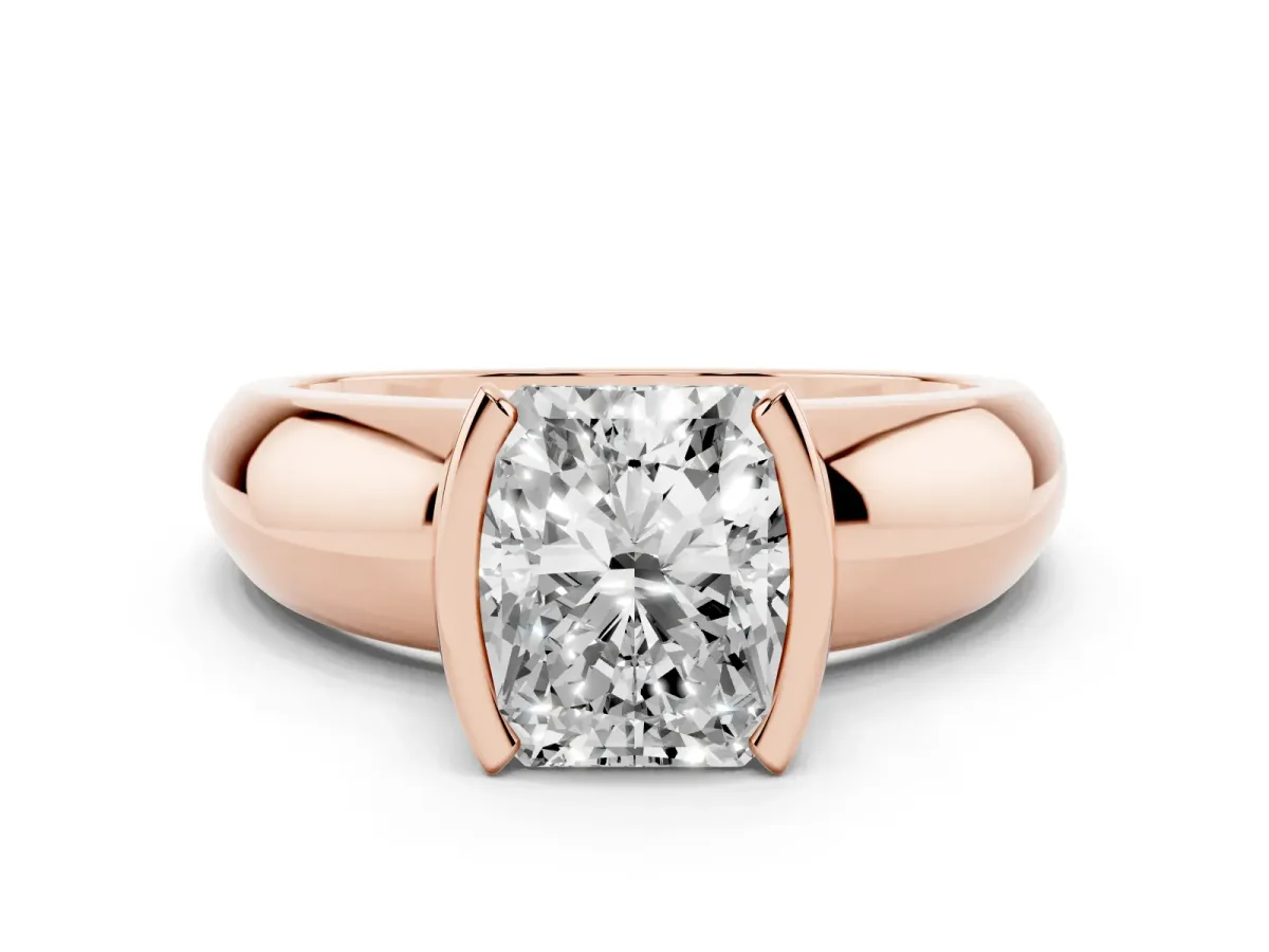 Radiant Cut Solitaire Tension Set Diamond Ring with Wide Band Rose gold