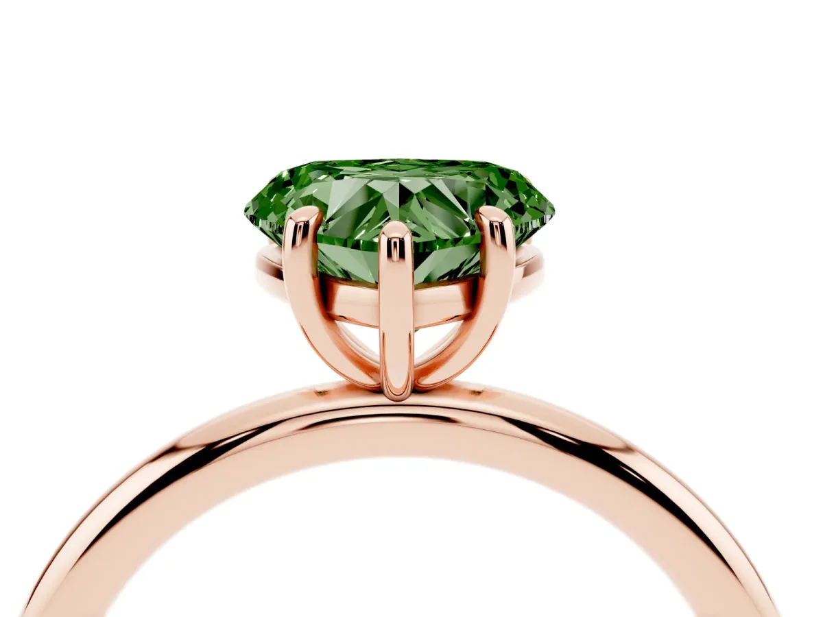 Fancy Green Heart Cut Solitaire Diamond Ring with Four-Prong Setting on a Plain Band Rose gold