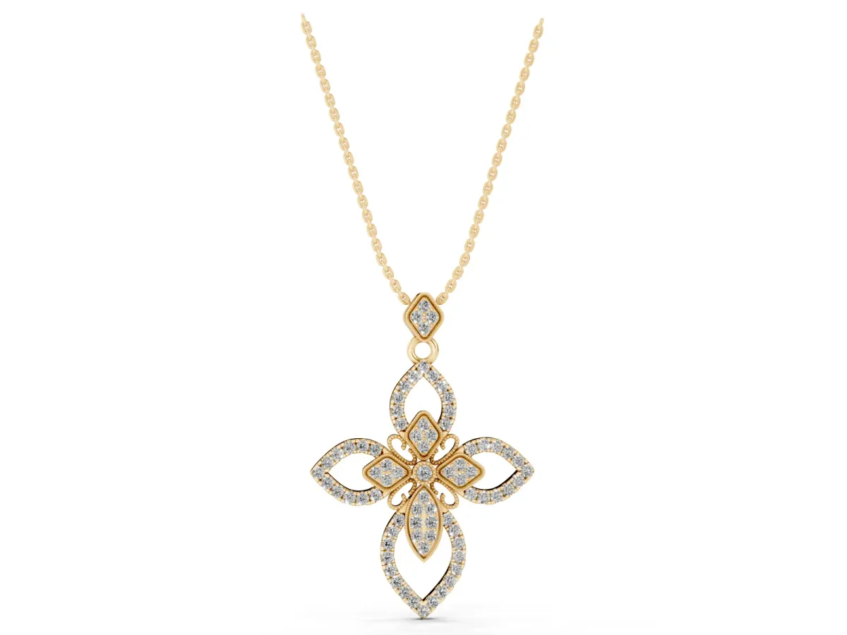 Pavé Marquise Diamond Cross Pendant Yellow gold