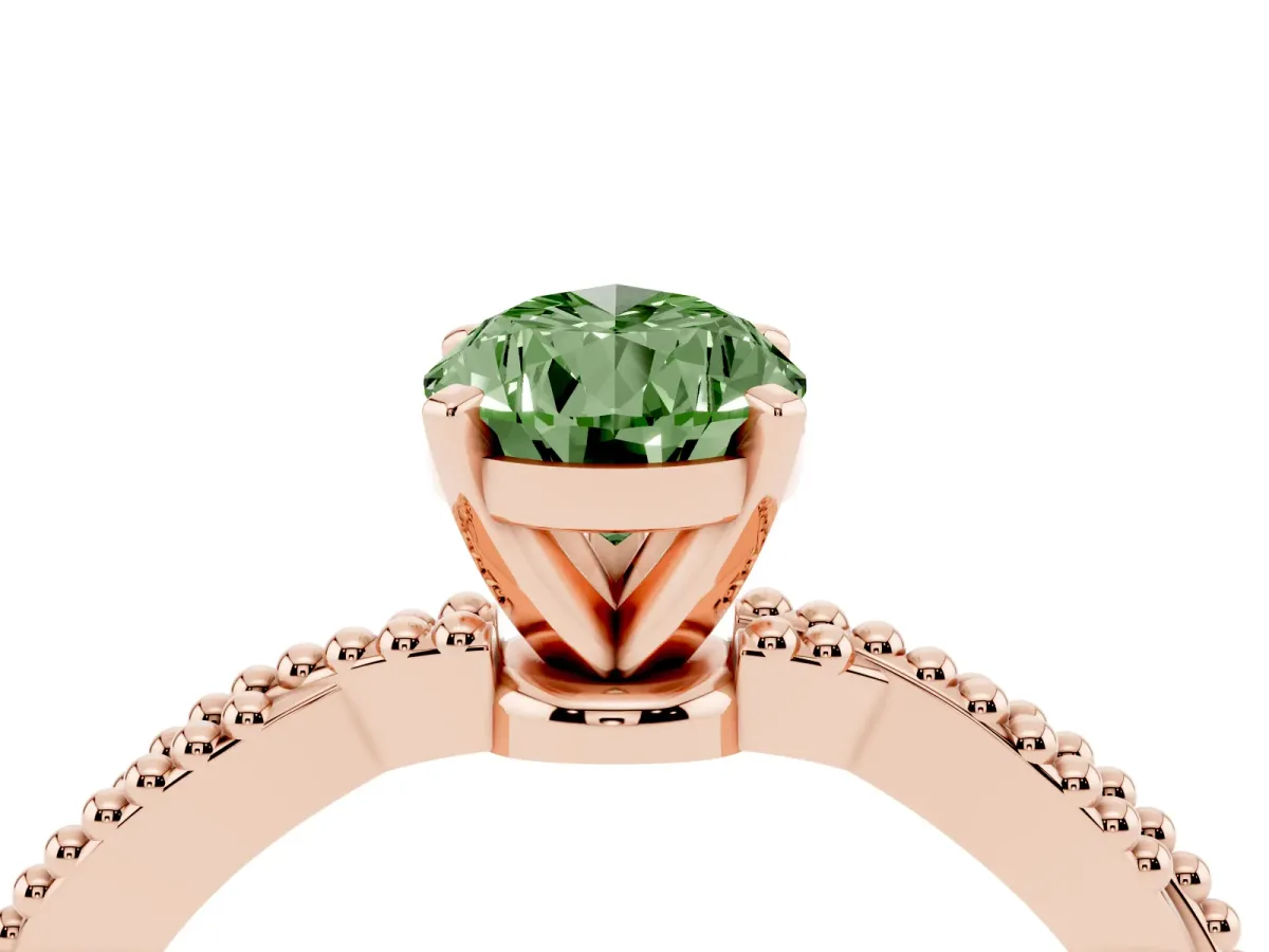 Fancy Green Pear Cut Solitaire Twisted Band with Bead Prong Setting Rose gold
