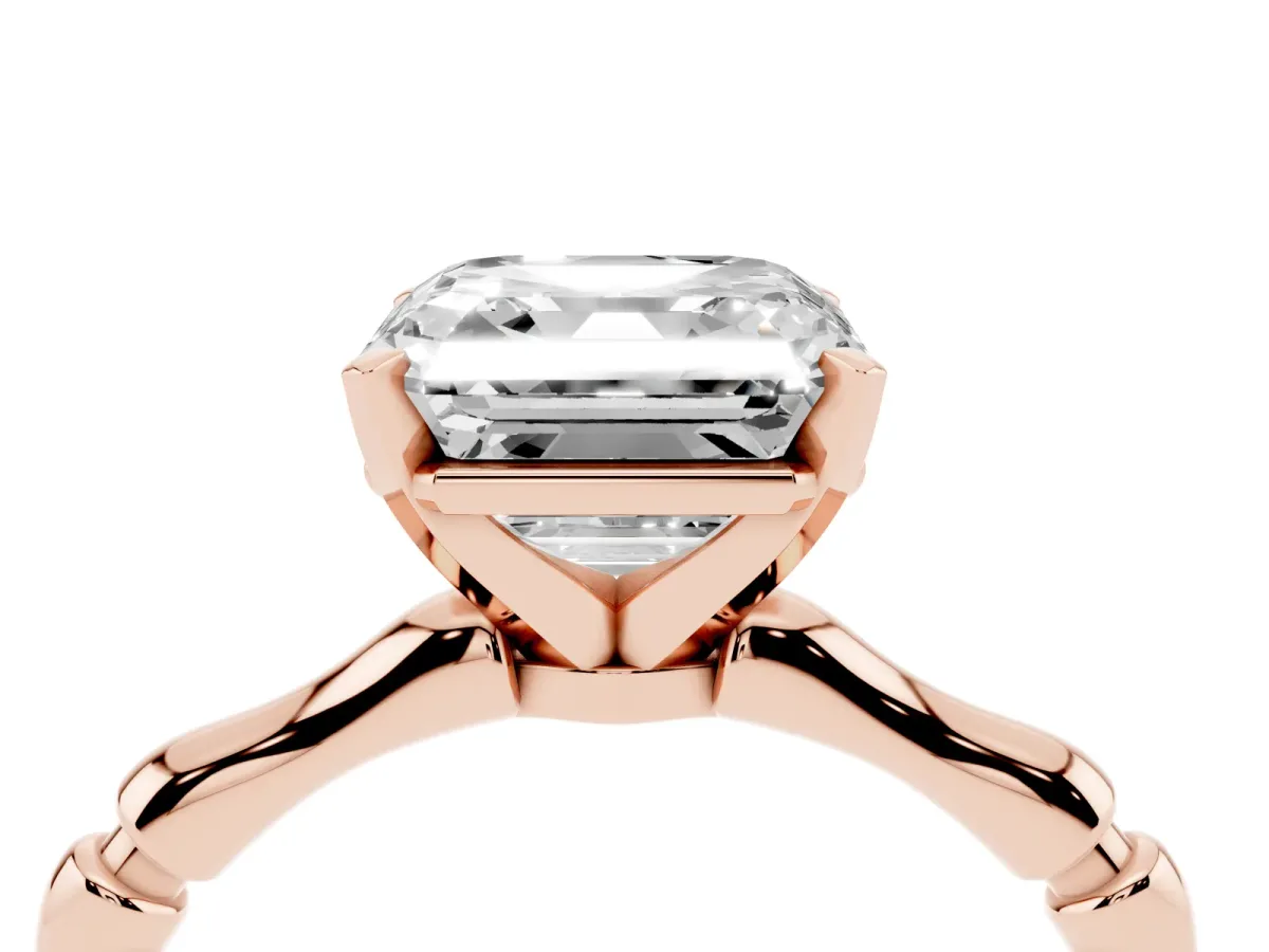 Asscher Cut Solitaire Diamond Ring with Bamboo Band and Four-Prong Setting Rose gold
