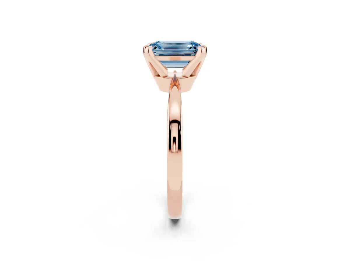 Fancy Blue Emerald Cut Solitaire Engagement Ring with Six-Prong Setting and Tapered Band Rose gold