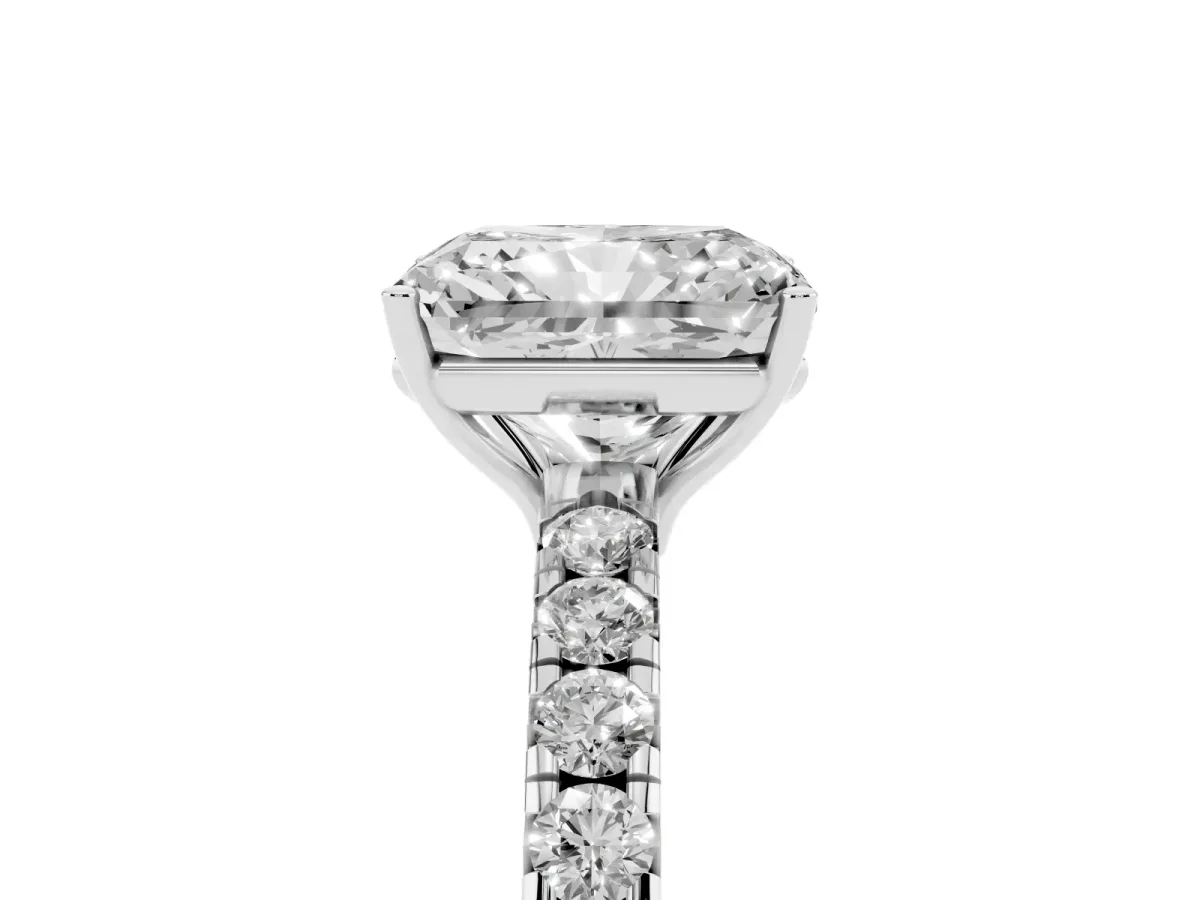 Radiant Cut Diamond Pavé Solitaire Engagement Ring with Four-Prong Setting Platinum
