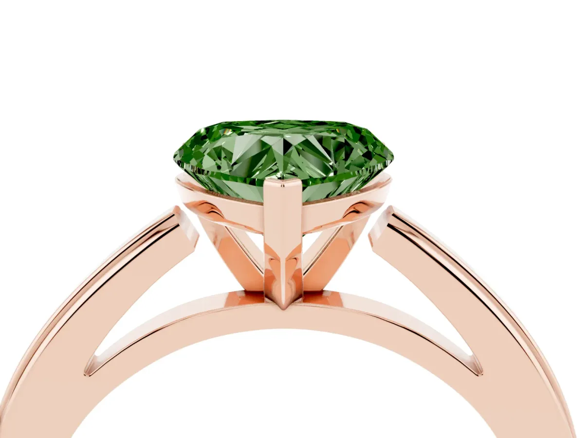 Fancy Green Heart Cut Solitaire Diamond Ring with Four-Prong Setting and Classic Band Rose gold