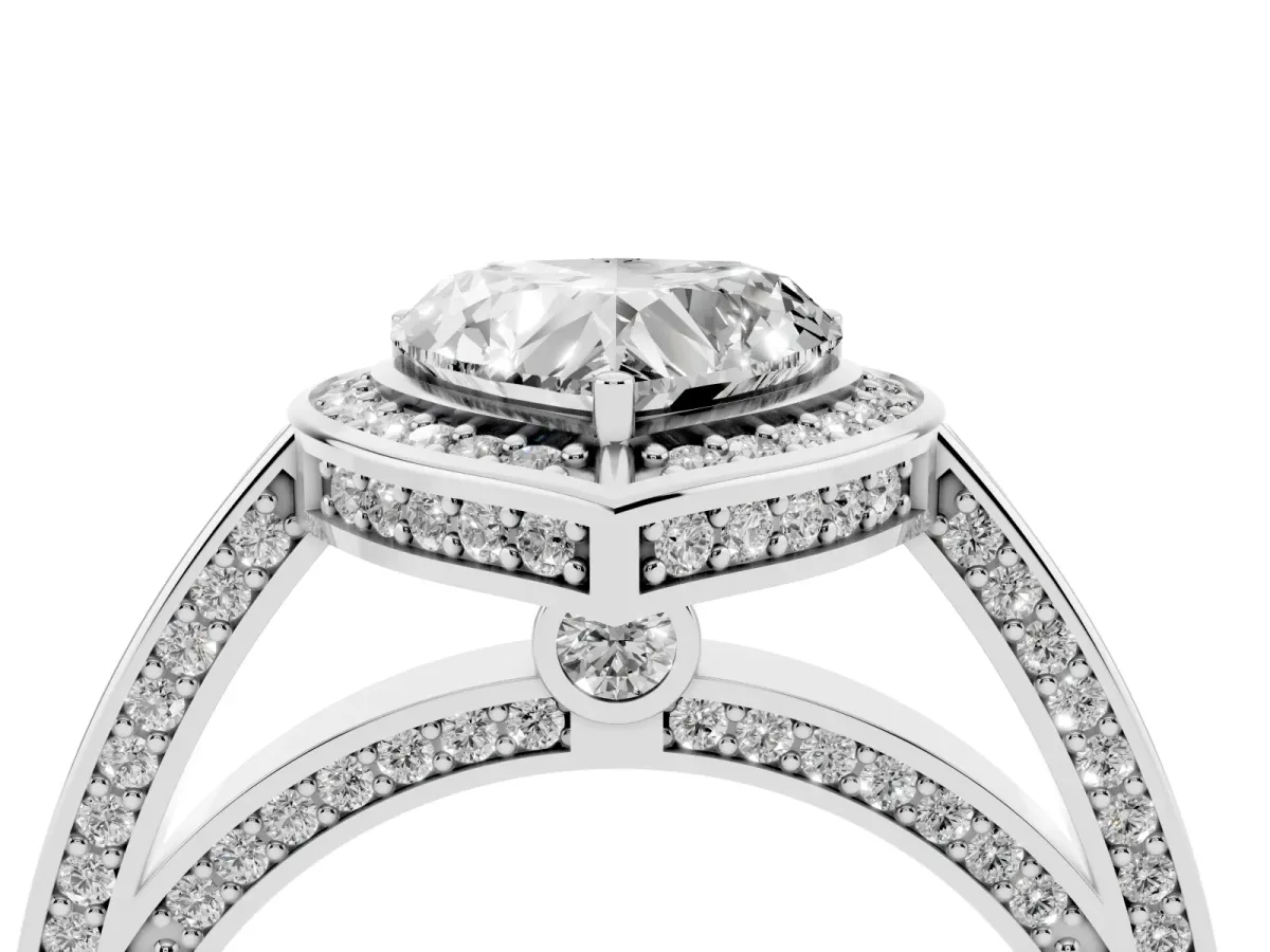 Heart Cut Cut Halo Pave Split Shank Prong Setting Ring Silver
