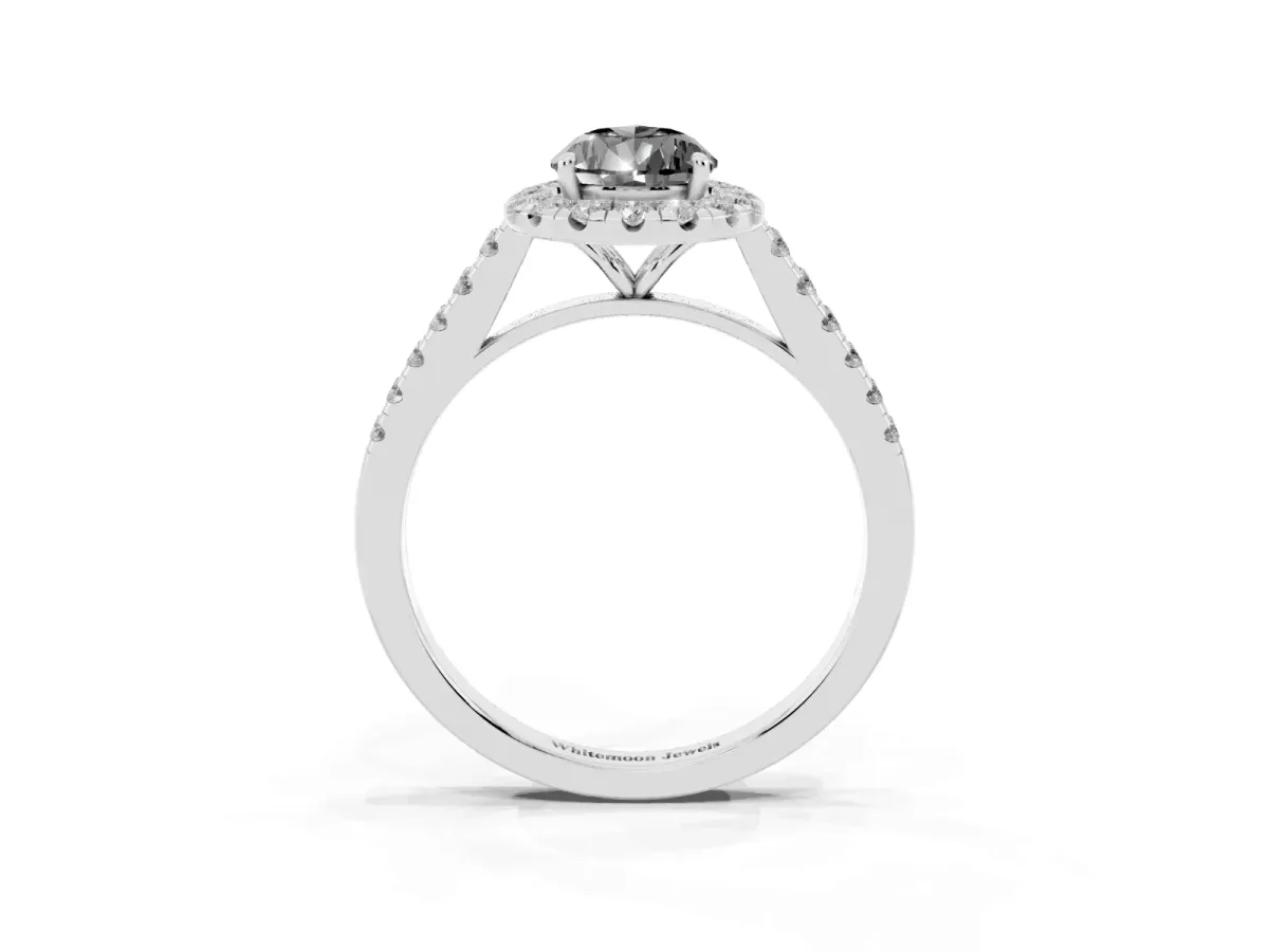 Fancy Black Pear Cut Halo Pave Diamond Engagement Ring with Four-Prong Setting Silver