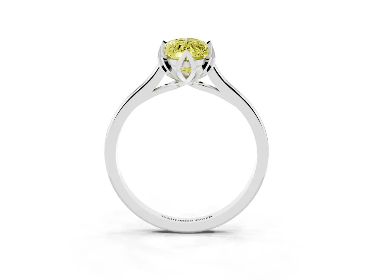 Fancy Yellow Marquise Cut Diamond Solitaire Ring with Flower Prong Setting and Classic Band White gold