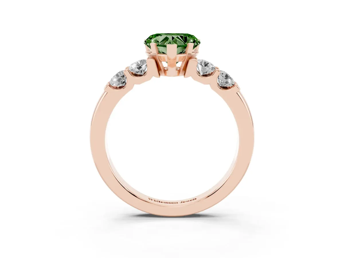 Fancy Green Heart Cut Brilliant Cut Diamond Five-Stone Prong Set Engagement Ring with Channel Band Rose gold