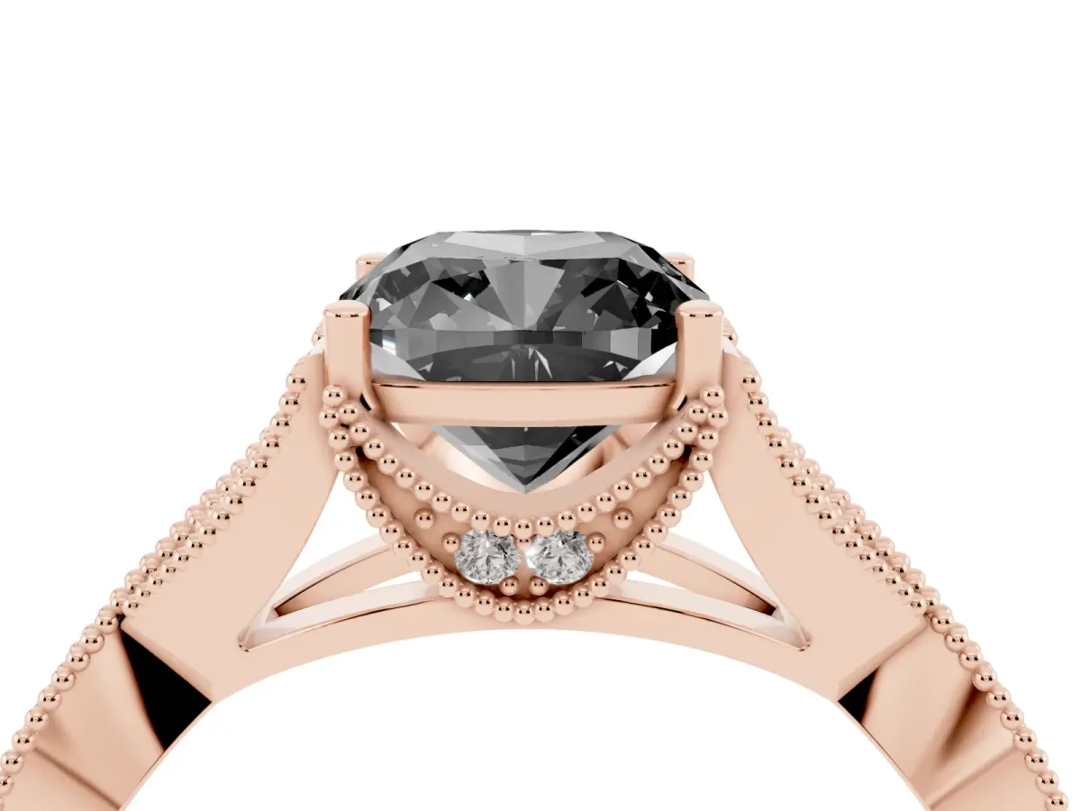 Fancy Black Cushion Cut Cut Diamond Twisted Band with Milgrain Pave Setting and Four-Prong Setting Rose gold