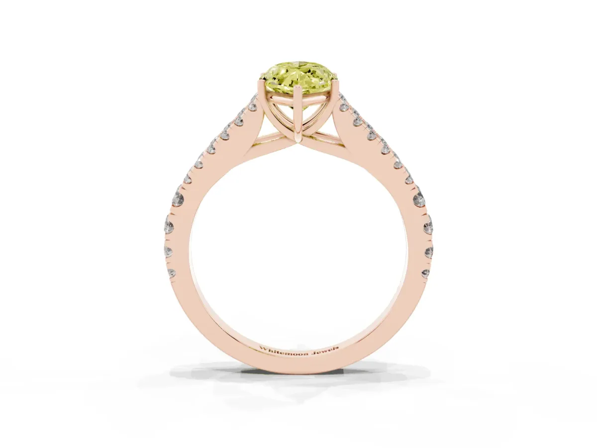 Fancy Yellow Marquise Cut Diamond Split Shank Pavé Engagement Ring with Four-Prong Setting Rose gold