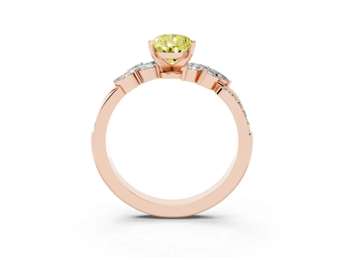 Fancy Yellow Pear Cut Solitaire Marquise Twist Band with Six-Prong Setting Rose gold