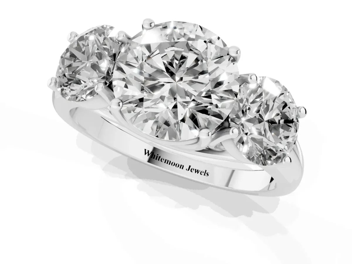 Three-Stone Round Cut Diamond Engagement Ring with Prong Setting Silver