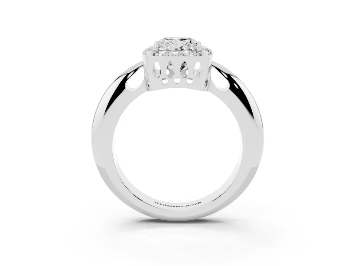 Cushion Cut Cut Diamond Halo Engagement Ring with Split Shank and Four-Prong Setting Silver