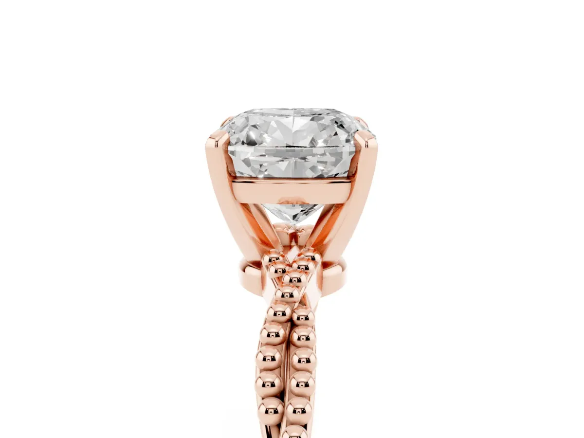 Cushion Cut Solitaire Twisted Band with Bead Prong Setting Rose gold