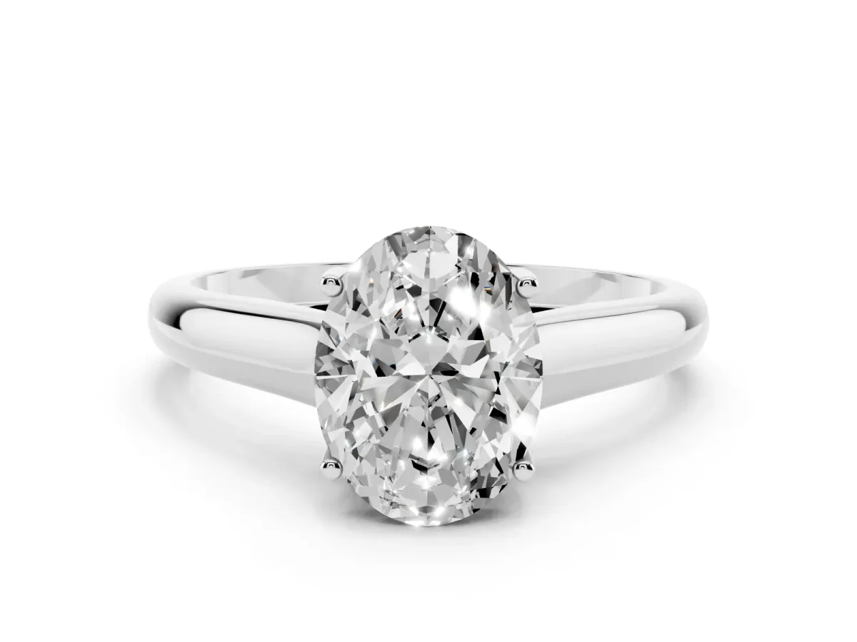 Oval Cut Solitaire Engagement Ring with Tapered Band and Four-Prong Setting Platinum
