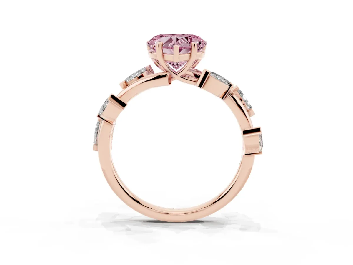 Fancy Pink Heart Cut Solitaire Twisted Band Marquise Accent Prong Setting Ring Rose gold