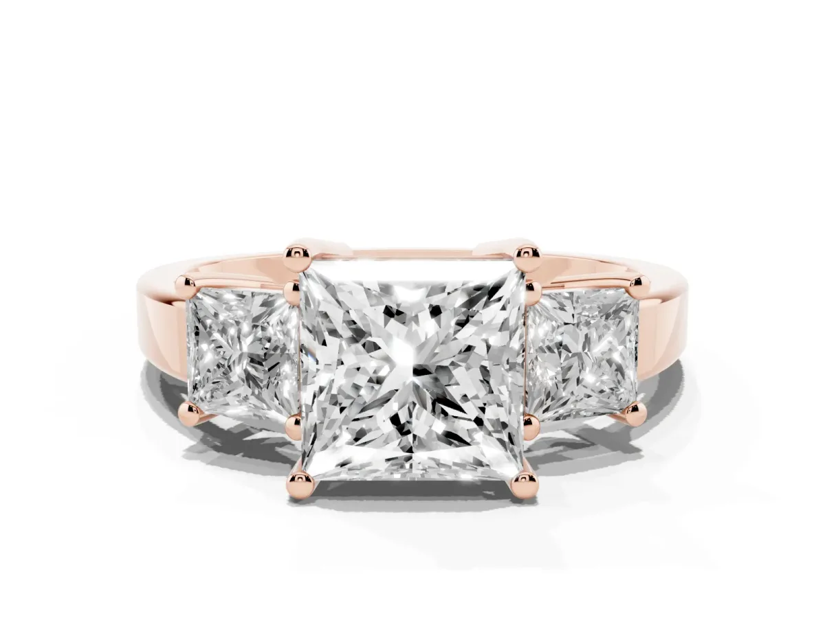 Three-Stone Princess Cut Cut Solitaire Ring with Prong Setting Rose gold