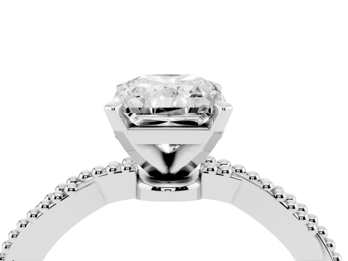 Radiant Cut Solitaire Twisted Band with Bead Prong Setting Platinum