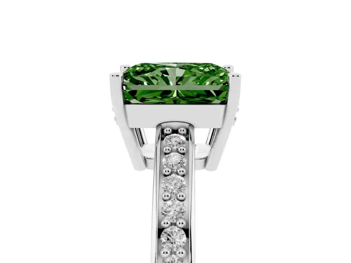 Fancy Green Radiant Cut Solitaire Pavé Band Prong Setting Ring Platinum