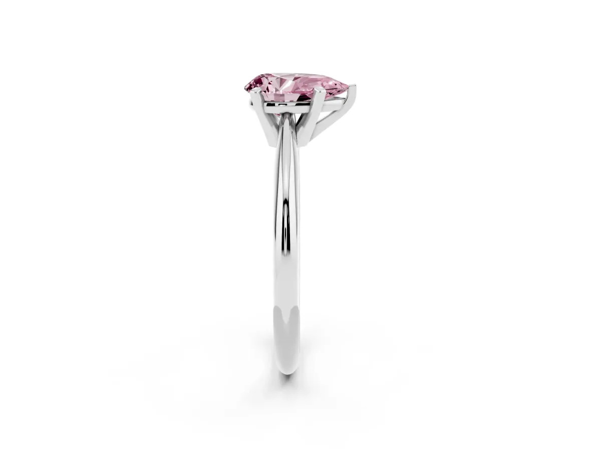 Fancy Pink Pear Cut Cut Solitaire Ring with Four-Prong Setting on a Classic Band Platinum