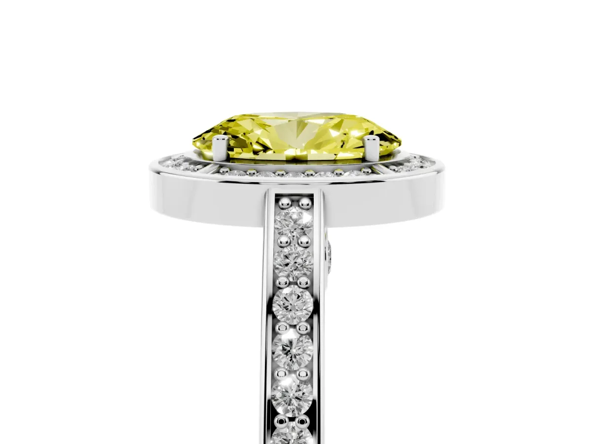 Fancy Yellow Oval Cut Cut Halo Pave Split Shank Prong Setting Ring White gold