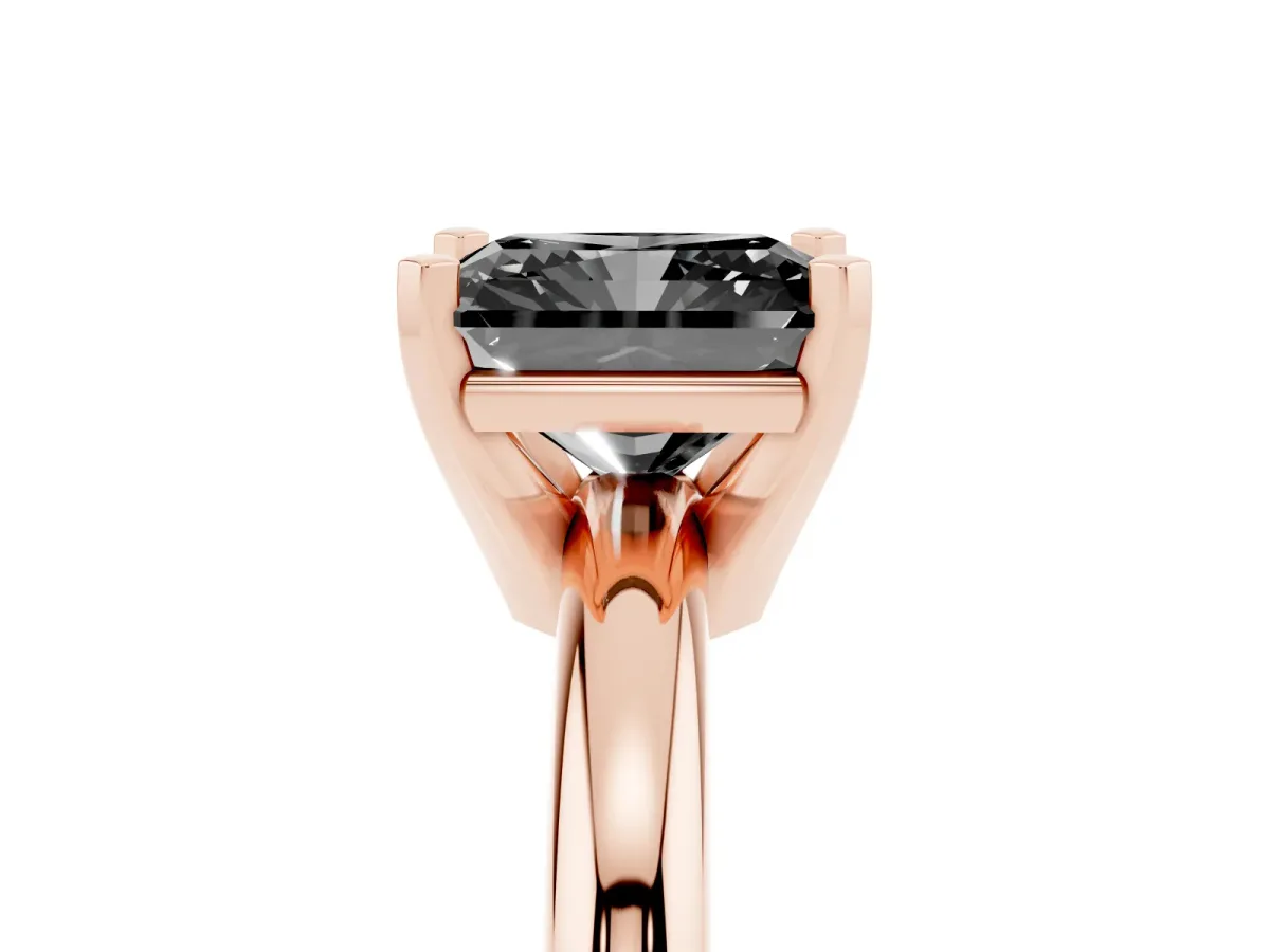 Fancy Black Radiant Cut Diamond Solitaire Engagement Ring with Round Band and Four-Prong Setting Rose gold