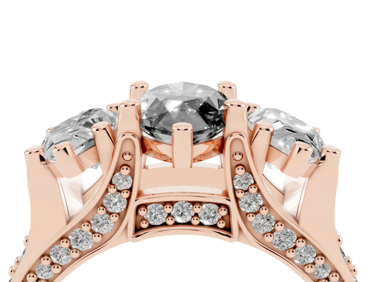 Fancy Black Marquise Cut Diamond Three-Stone Ring with Channel Set Band and Four-Prong Setting Rose gold