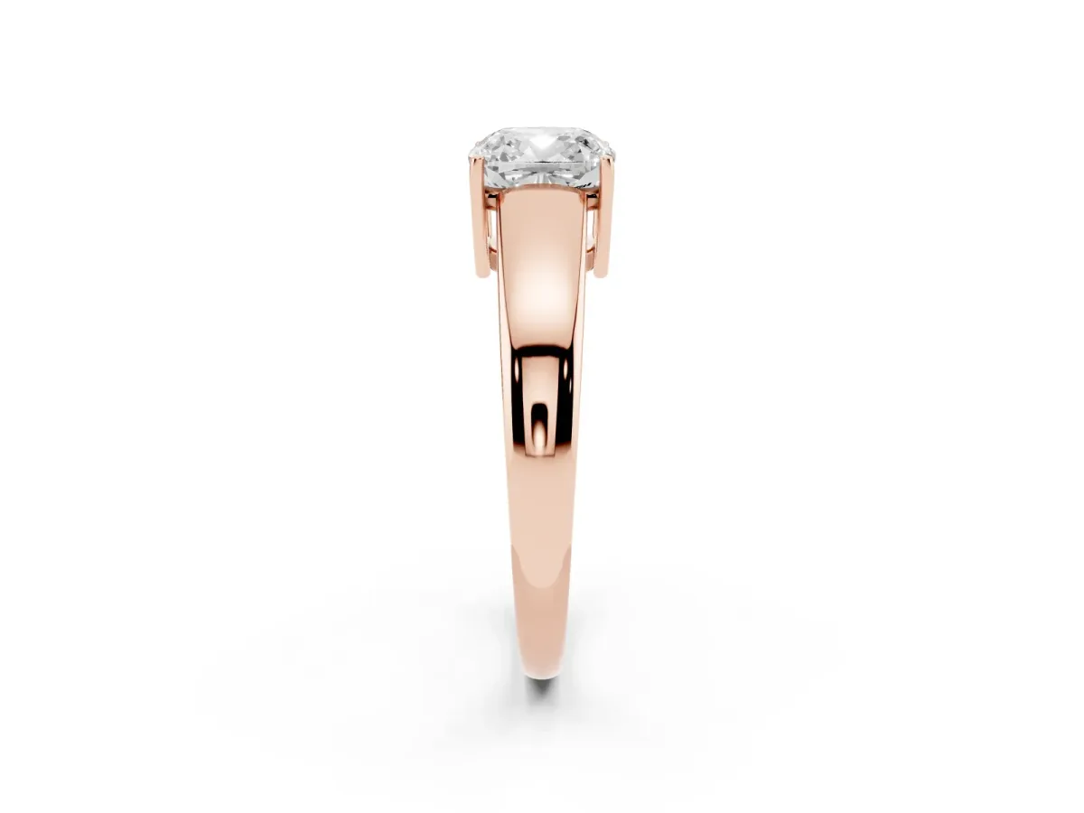 Cushion Cut Solitaire Diamond Ring with Tapered Band and Four-Prong Setting Rose gold