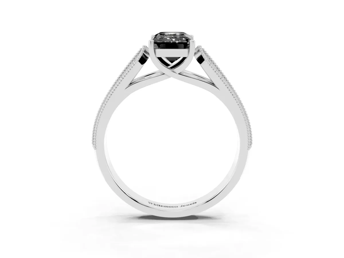 Fancy Black Emerald Cut Cut Pave Split Shank Engagement Ring with Four-Prong Setting Platinum
