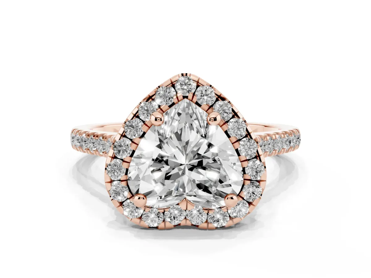 Heart Cut Diamond Cushion Halo Ring with Pavé Band Rose gold