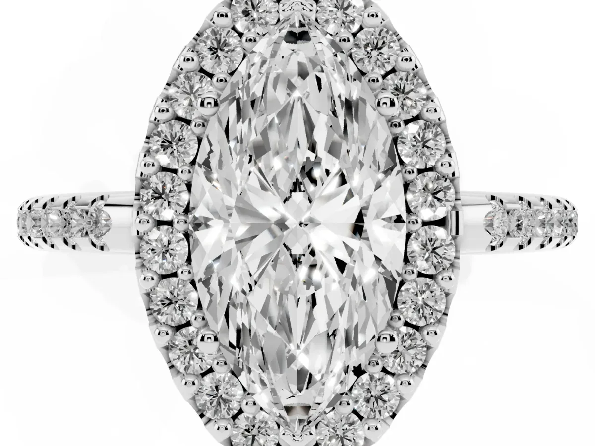 Marquise Cut Diamond Pavé Halo Ring with Four-Prong Setting Platinum