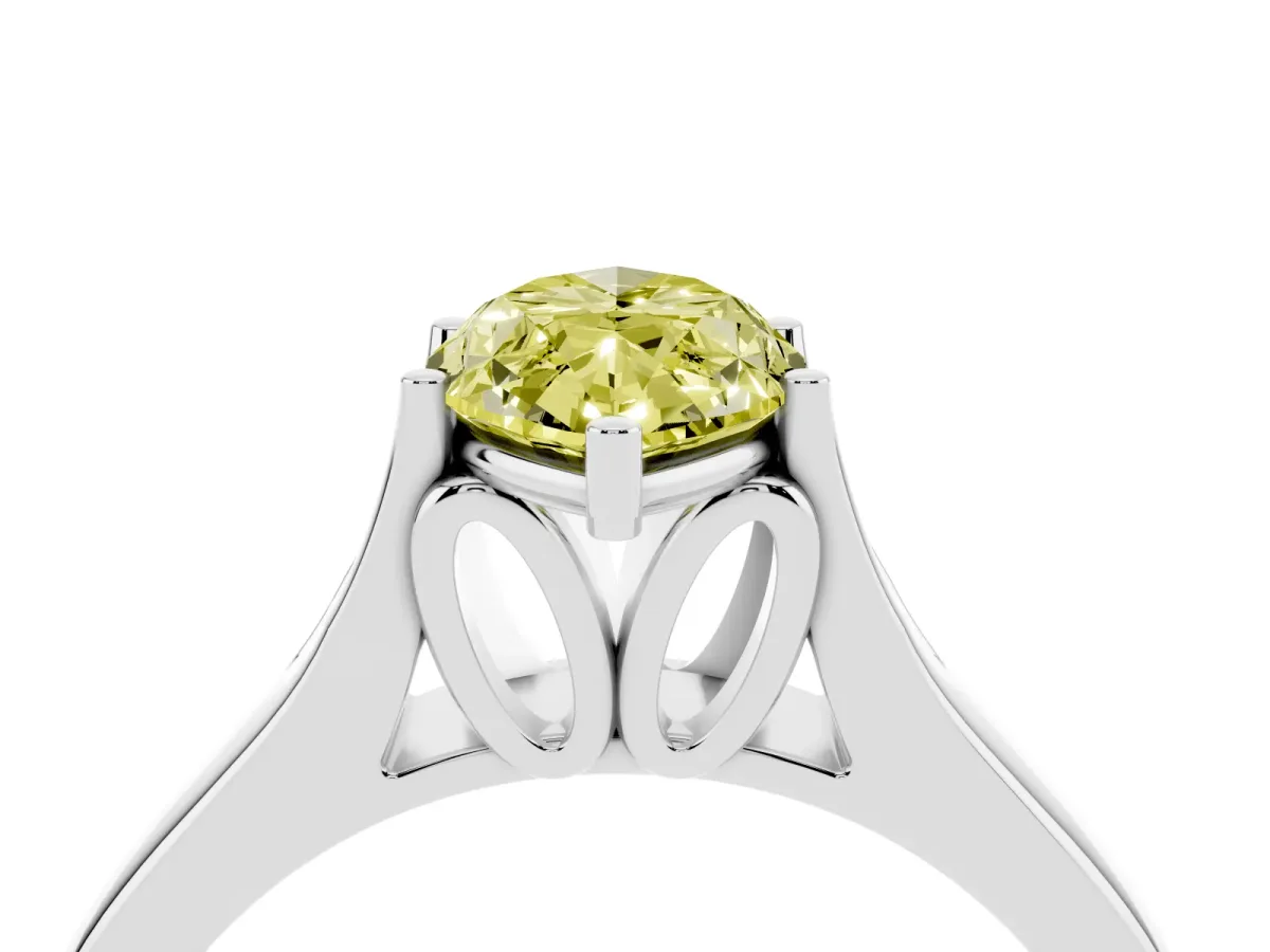 Fancy Yellow Marquise Cut Solitaire Diamond Ring with Cathedral Band and Four-Prong Setting Silver