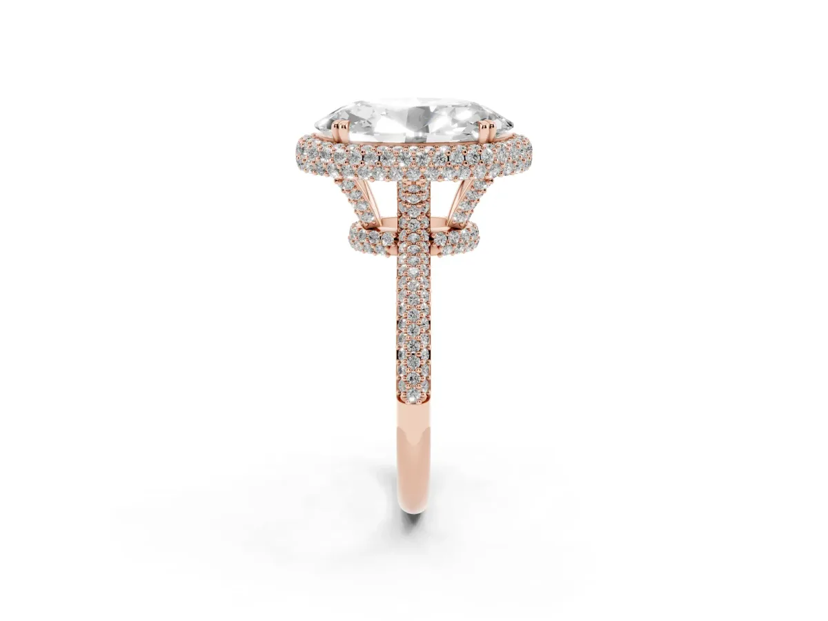 Oval Diamond Halo Ring with Round Diamond Accents Rose gold