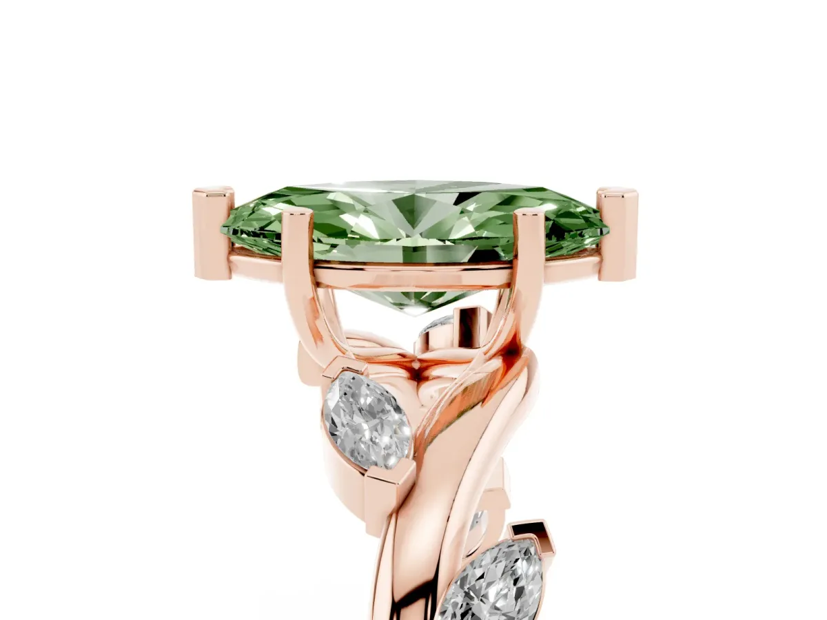 Fancy Green Marquise Cut Solitaire Twisted Band Marquise Accent Prong Setting Ring Rose gold