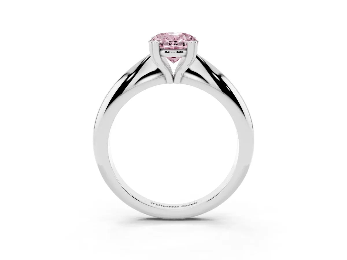 Fancy Pink Oval Cut Cut Solitaire Engagement Ring with Tapered Band and Four-Prong Setting Silver