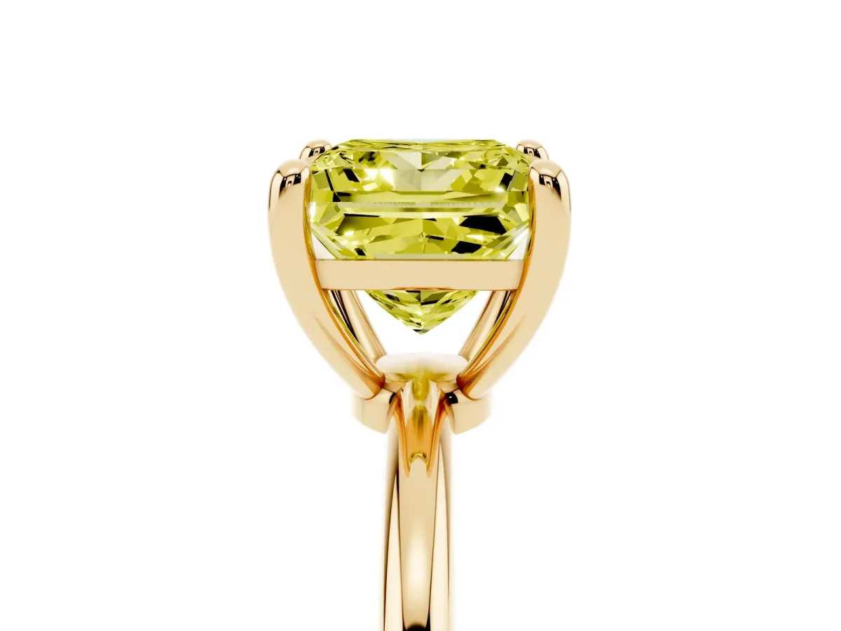 Fancy Yellow Princess Cut Solitaire Diamond Ring with 4-Prong Setting on a Classic Band Yellow gold
