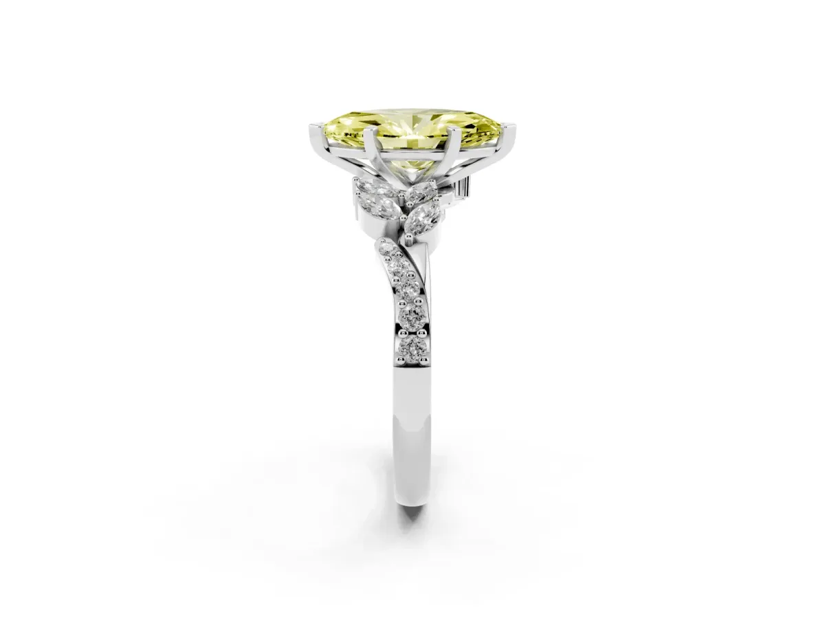 Fancy Yellow Marquise Cut Solitaire Marquise Twist Band with Six-Prong Setting Silver