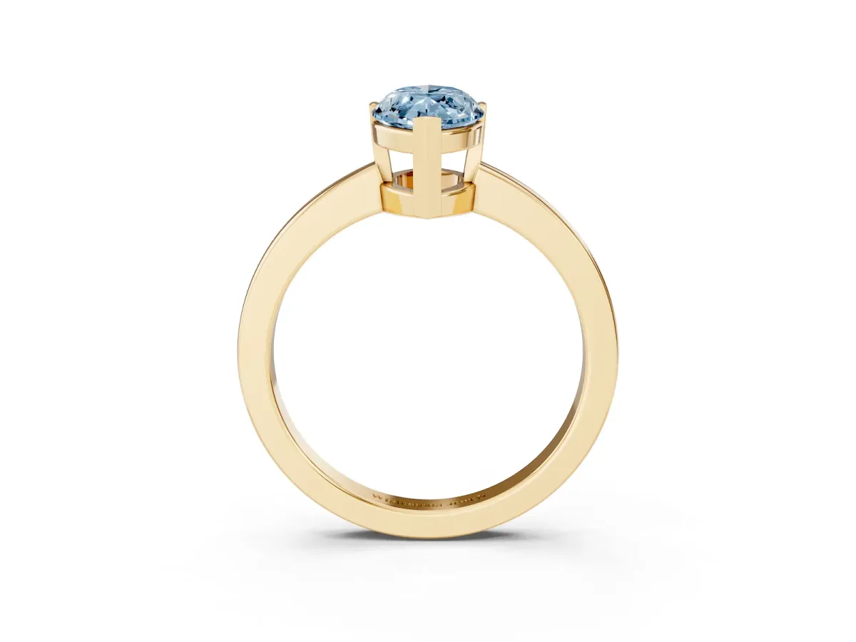 Fancy Blue Marquise Cut Cut Solitaire Ring with Four-Prong Setting and Classic Band Yellow gold